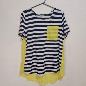 A Dip of Darling Striped and Polka dot shirt size XL Black White Yellow …